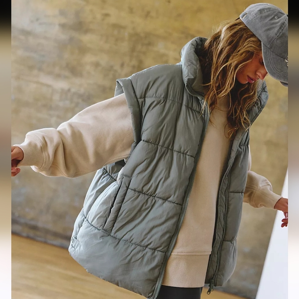 Free People In a Bubble Vest in Greyed Olive